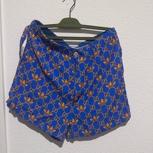Authentic Gucci/Adidas Collab Blue and Orange Patterned Shorts